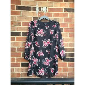 Atmospheres Black Floral Long Sleeve Sheer Mini Dress Women's Size 8